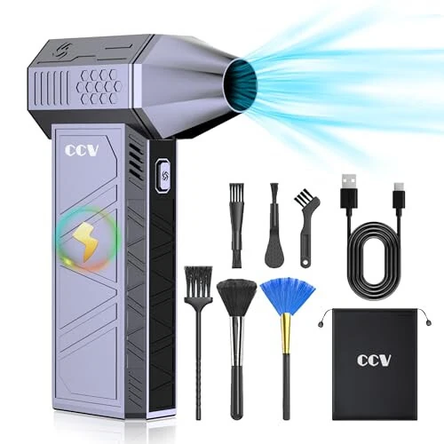 CCV Compressed Air Duster - 150000RPM Electric Air Duster for Cleaning Keyboard&PC 3 Gears Adjustable Rechargeable Cordless Jet Dry Blower Air Blower for Car and Home (F33-Pearl Blue) - CCV