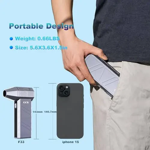 CCV Compressed Air Duster - 150000RPM Electric Air Duster for Cleaning Keyboard&PC 3 Gears Adjustable Rechargeable Cordless Jet Dry Blower Air Blower for Car and Home (F33-Pearl Blue) - 9