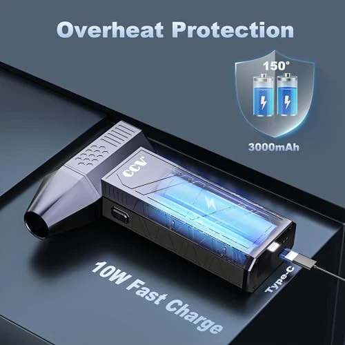 CCV Compressed Air Duster - 150000RPM Electric Air Duster for Cleaning Keyboard&PC 3 Gears Adjustable Rechargeable Cordless Jet Dry Blower Air Blower for Car and Home (F33-Pearl Blue) - 13