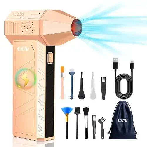 CCV Compressed Air Duster - 150000RPM Electric Air Duster for Cleaning Keyboard&PC 3 Gears Adjustable Rechargeable Cordless Jet Dry Blower Air Blower for Car and Home (F33-GOLD) 
