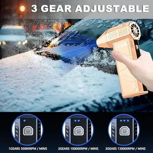 CCV Compressed Air Duster - 150000RPM Electric Air Duster for Cleaning Keyboard&PC 3 Gears Adjustable Rechargeable Cordless Jet Dry Blower Air Blower for Car and Home (F33-GOLD) - 2
