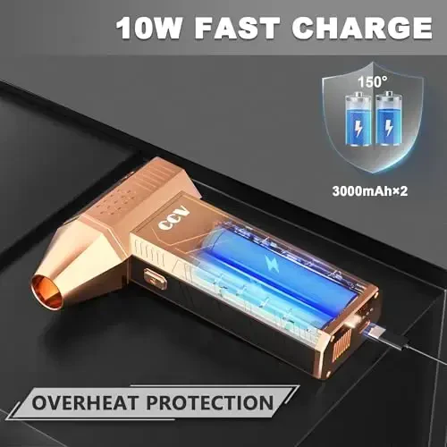 CCV Compressed Air Duster - 150000RPM Electric Air Duster for Cleaning Keyboard&PC 3 Gears Adjustable Rechargeable Cordless Jet Dry Blower Air Blower for Car and Home (F33-GOLD) - 5