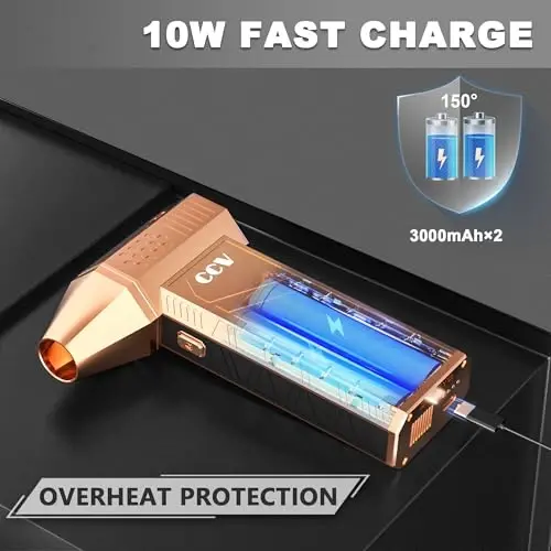 CCV Compressed Air Duster - 150000RPM Electric Air Duster for Cleaning Keyboard&PC 3 Gears Adjustable Rechargeable Cordless Jet Dry Blower Air Blower for Car and Home (F33-GOLD) - 5