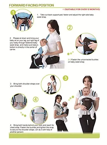 CdyBox Adjustable 4 Positions Baby Carrier 3D Backpack Infant Newborn Pouch Bag Wrap Soft Structured Ergonomic Sling Front Back (Khaki) - 6