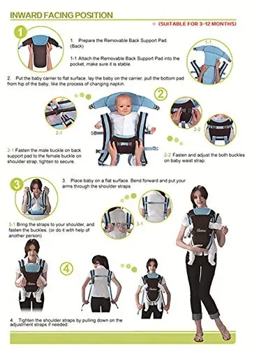 CdyBox Adjustable 4 Positions Baby Carrier 3D Backpack Infant Newborn Pouch Bag Wrap Soft Structured Ergonomic Sling Front Back (Khaki) - 4