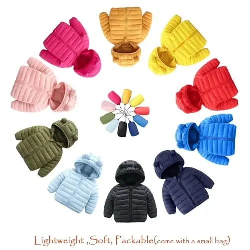 CECORC Toddler Qishki Palto Yengil Puffer Kurtka Chaqaloq Go'dak Bolalar uchun, 6-12 Oy, 12-18 Oy, 2t, 3t, 4t - 4
