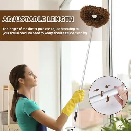 Ceiling Fan Cleaner Duster High Ceiling Extended Fan Blade Cleaner from 13 to 50 Inch Reusable Microfiber Ceiling Fan Duster with Extension Handle for Furniture Bookshelves Wall Door (Brown) - 3