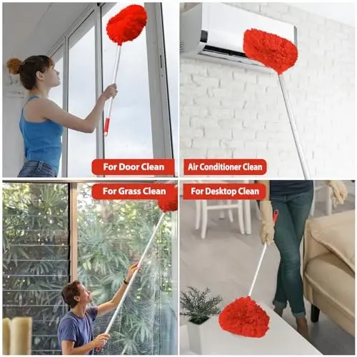 Ceiling Fan Cleaner Duster High Ceiling Extended Fan Blade Cleaner from 13 to 50 Inch Reusable Microfiber Ceiling Fan Duster with Extension Handle for Furniture Bookshelves Wall Door (Red) - 6