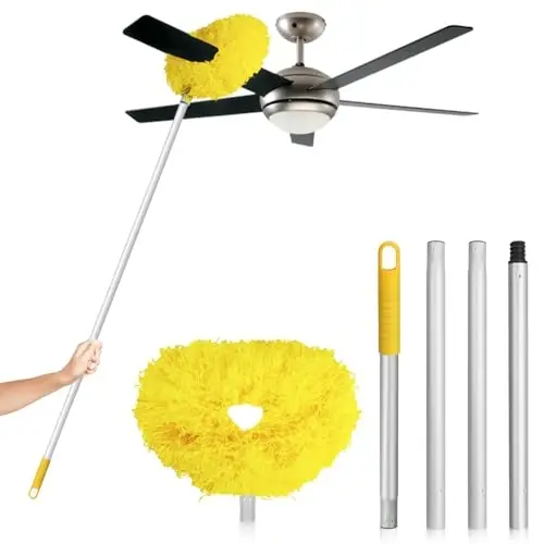 Ceiling Fan Cleaner Duster High Ceiling Extended Fan Blade Cleaner from 13 to 50 Inch Reusable Microfiber Ceiling Fan Duster with Extension Handle for Furniture Bookshelves Wall Door (Yellow) - 1
