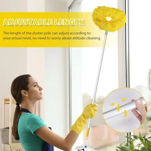 Ceiling Fan Cleaner Duster High Ceiling Extended Fan Blade Cleaner from 13 to 50 Inch Reusable Microfiber Ceiling Fan Duster with Extension Handle for Furniture Bookshelves Wall Door (Yellow) - 3