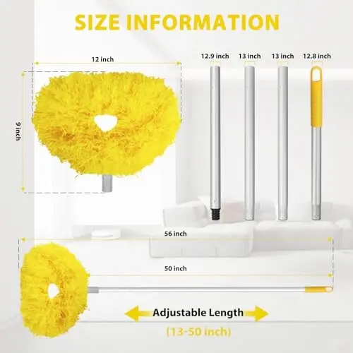 Ceiling Fan Cleaner Duster High Ceiling Extended Fan Blade Cleaner from 13 to 50 Inch Reusable Microfiber Ceiling Fan Duster with Extension Handle for Furniture Bookshelves Wall Door (Yellow) - 5