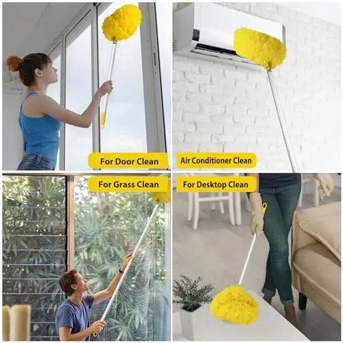 Ceiling Fan Cleaner Duster High Ceiling Extended Fan Blade Cleaner from 13 to 50 Inch Reusable Microfiber Ceiling Fan Duster with Extension Handle for Furniture Bookshelves Wall Door (Yellow) - 6