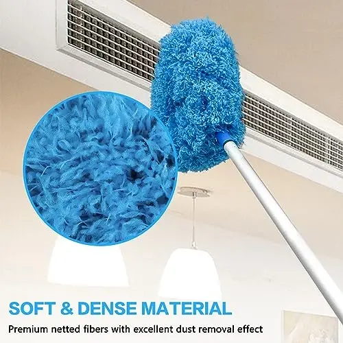 Ceiling Fan Cleaner Duster Reusable Microfiber Ceiling Fan Blade Cleaner Removable Duster with Extension Pole Adjusts 13 to 49.7 Inch for Cleaning Walls Bookshelves Furniture Door Window Top (Blue) - 5