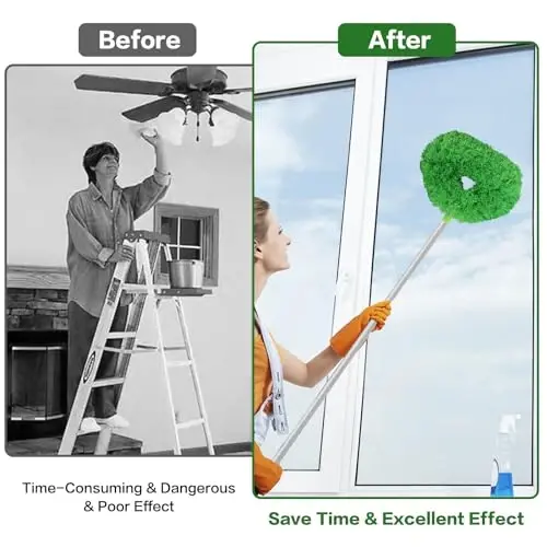 Ceiling Fan Cleaner Duster Reusable Microfiber Ceiling Fan Blade Cleaner Removable Duster with Extension Pole Adjusts 13 to 49.7 Inch for Cleaning Walls Bookshelves Furniture Door Window Top (Green) - 4
