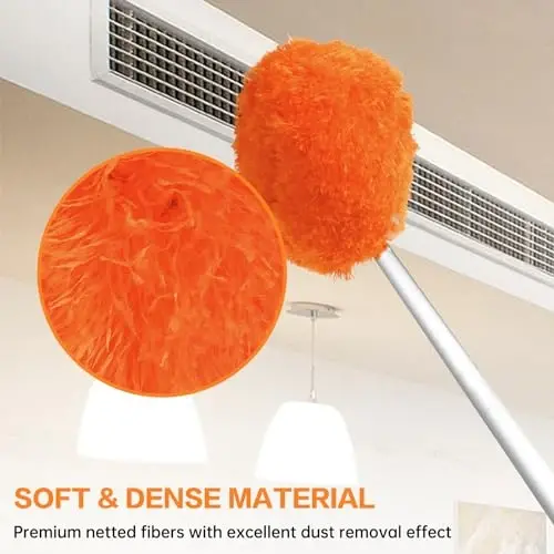 Ceiling Fan Cleaner Duster Reusable Microfiber Ceiling Fan Blade Cleaner Removable Duster with Extension Pole Adjusts 13 to 49.7 Inch for Cleaning Walls Bookshelves Furniture Door Window Top (Orange) - 4