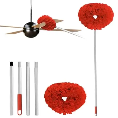 Ceiling Fan Cleaner Duster Reusable Microfiber Ceiling Fan Blade Cleaner Removable Duster with Extension Pole Adjusts 13 to 49.7 Inch for Cleaning Walls Bookshelves Furniture Door Window Top (Red) - 1