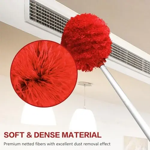Ceiling Fan Cleaner Duster Reusable Microfiber Ceiling Fan Blade Cleaner Removable Duster with Extension Pole Adjusts 13 to 49.7 Inch for Cleaning Walls Bookshelves Furniture Door Window Top (Red) - 5