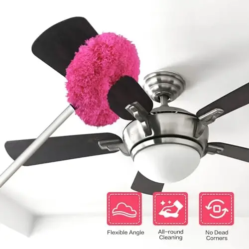 Ceiling Fan Cleaner Duster Reusable Microfiber Ceiling Fan Blade Cleaner Removable Duster with Extension Pole Adjusts 13 to 49.7 Inch for Cleaning Walls Bookshelves Furniture Door Window Top (Rosy) - 2