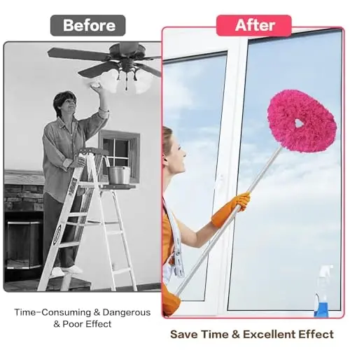Ceiling Fan Cleaner Duster Reusable Microfiber Ceiling Fan Blade Cleaner Removable Duster with Extension Pole Adjusts 13 to 49.7 Inch for Cleaning Walls Bookshelves Furniture Door Window Top (Rosy) - 4