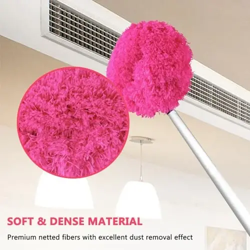 Ceiling Fan Cleaner Duster Reusable Microfiber Ceiling Fan Blade Cleaner Removable Duster with Extension Pole Adjusts 13 to 49.7 Inch for Cleaning Walls Bookshelves Furniture Door Window Top (Rosy) - 5