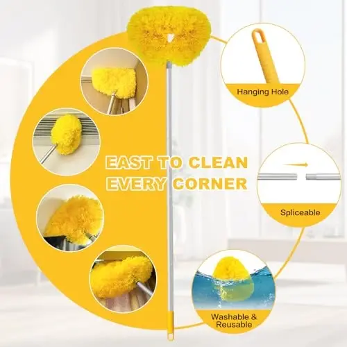 Ceiling Fan Cleaner Duster Reusable Microfiber Ceiling Fan Blade Cleaner Removable Duster with Extension Pole Adjusts 13 to 49.7 Inch for Cleaning Walls Bookshelves Furniture Door Window Top (Yellow) - 3