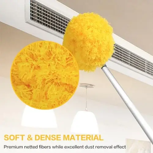 Ceiling Fan Cleaner Duster Reusable Microfiber Ceiling Fan Blade Cleaner Removable Duster with Extension Pole Adjusts 13 to 49.7 Inch for Cleaning Walls Bookshelves Furniture Door Window Top (Yellow) - 5