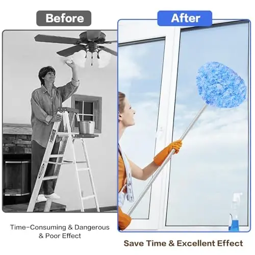 Ceiling Fan Cleaner Duster Reusable Microfiber Ceiling Fan Blade Cleaner Removable Duster with Extension Pole Adjusts 13 to 49.7 Inch for Cleaning Walls Furniture Door Window Top (Blue White) - 4