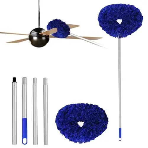 Ceiling Fan Cleaner Duster Reusable Microfiber Ceiling Fan Blade Cleaner Removable Duster with Extension Pole Adjusts 13 to 49.7 Inch for Cleaning Walls Furniture Door Window Top (Dark Blue) - 1