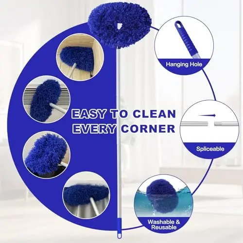 Ceiling Fan Cleaner Duster Reusable Microfiber Ceiling Fan Blade Cleaner Removable Duster with Extension Pole Adjusts 13 to 49.7 Inch for Cleaning Walls Furniture Door Window Top (Dark Blue) - 3