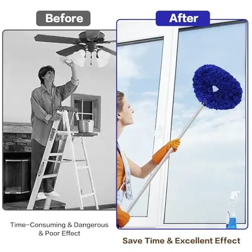Ceiling Fan Cleaner Duster Reusable Microfiber Ceiling Fan Blade Cleaner Removable Duster with Extension Pole Adjusts 13 to 49.7 Inch for Cleaning Walls Furniture Door Window Top (Dark Blue) - 4
