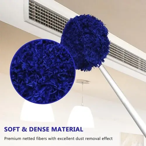 Ceiling Fan Cleaner Duster Reusable Microfiber Ceiling Fan Blade Cleaner Removable Duster with Extension Pole Adjusts 13 to 49.7 Inch for Cleaning Walls Furniture Door Window Top (Dark Blue) - 5