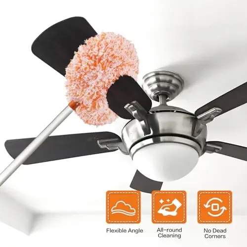 Ceiling Fan Cleaner Duster Reusable Microfiber Ceiling Fan Blade Cleaner Removable Duster with Extension Pole Adjusts 13 to 49.7 Inch for Cleaning Walls Furniture Door Window Top (Orange White) - HEONAY (1)