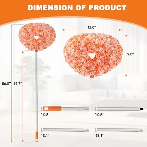 Ceiling Fan Cleaner Duster Reusable Microfiber Ceiling Fan Blade Cleaner Removable Duster with Extension Pole Adjusts 13 to 49.7 Inch for Cleaning Walls Furniture Door Window Top (Orange White) - 6