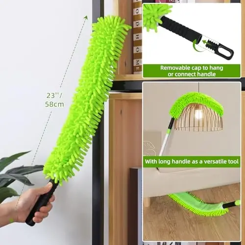 Ceiling Fan Cleaner Duster with 75'' Extension Pole, Flexible Fan Duster for Ceiling Fan Blades, Reusable Cleaning Tool for High Ceiling Fan, Skinny Duster for Tight Spaces - 3