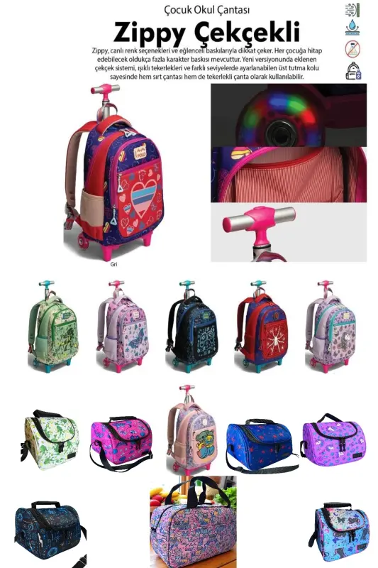 çekçekli ilk okul çantası beslenme takımlı ısı yalıtımlı ikili takım çok gözlü-Çok Renkli dino - 6