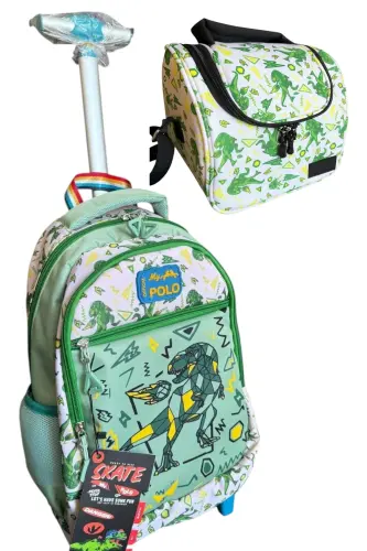 çekçekli ilk okul çantası beslenme takımlı ısı yalıtımlı ikili takım çok gözlü-Çok Renkli dino 
