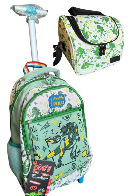 çekçekli ilk okul çantası beslenme takımlı ısı yalıtımlı ikili takım çok gözlü-Çok Renkli dino - STOK CITY