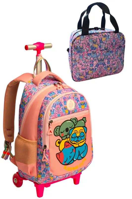 çekçekli ilk okul çantası beslenme takımlı ısı yalıtımlı ikili takım çok gözlü-Çok Renkli evcil - STOK CITY