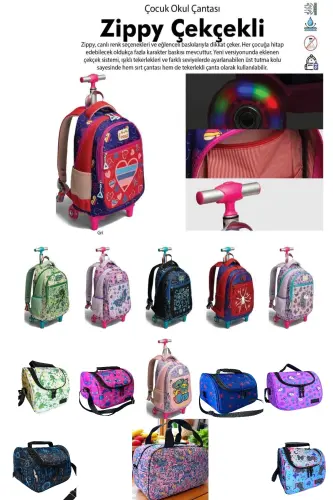 çekçekli ilk okul çantası beslenme takımlı ısı yalıtımlı ikili takım çok gözlü-Çok Renkli kalpli - 3