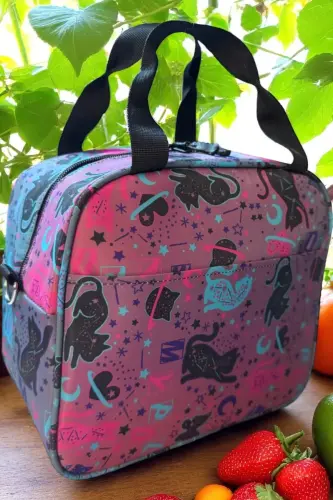 çekçekli ilk okul çantası beslenme takımlı ısı yalıtımlı ikili takım çok gözlü-Çok Renkli kalpli - 4