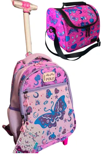 çekçekli ilk okul çantası beslenme takımlı ısı yalıtımlı ikili takım çok gözlü-Çok Renkli kelebekli 