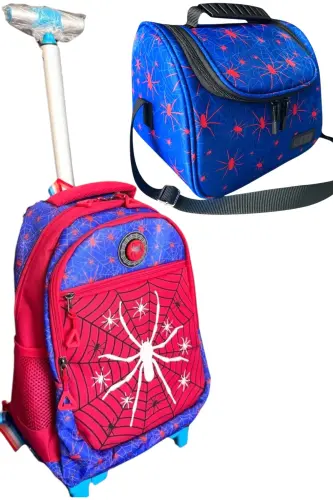 çekçekli ilk okul çantası beslenme takımlı ısı yalıtımlı ikili takım çok gözlü-Çok Renkli örümcek 