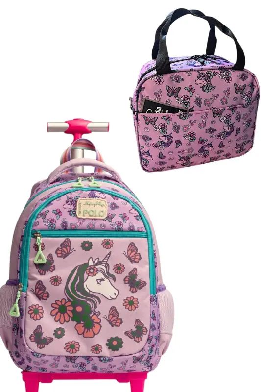 çekçekli ilk okul çantası beslenme takımlı ısı yalıtımlı ikili takım çok gözlü-Çok Renkli uni - STOK CITY