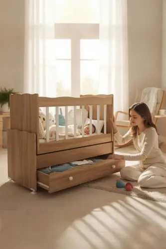 Çekmeceli Sallanır Anne Yanı Ahşap Bebek Beşiği Sonoma-AHŞAP SONOMA - AKTEHOME (1)