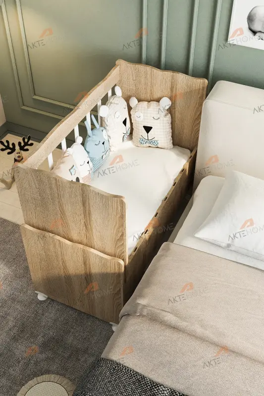 Çekmeceli Sallanır Anne Yanı Ahşap Bebek Beşiği Sonoma-AHŞAP SONOMA - 7