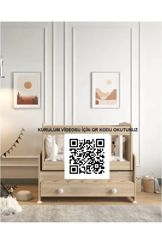 Çekmeceli Sallanır Anne Yanı Ahşap Bebek Beşiği Sonoma cradle-Bej - 6