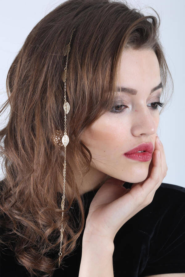 Celeste Gold Leaf Wire Clip Hair Accessory Hair Chain - 10