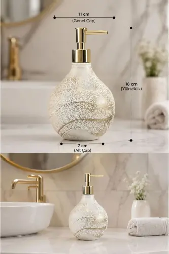 Celina Cam Sıvı Sabunluk || GOLD BEYAZ || Modern Lüks Banyo Aksesuarı Dekoratif Sıvı Sabunluk Sabun Dispenseri Banyo & Mutfak İçin Tezgah Üstü Lavabo || GOLD POMPALI || Bulaşık Deterjanı El Sabunu - Celina Beyaz Gold Sıvı Sabunluk GOLD POMPALI - ANGDESİGN (1)