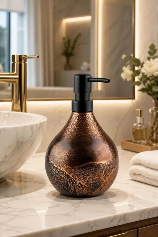 Celina Glass Liquid Soap Dispenser || BLACK COFFEE || Modern Luxury Bathroom Accessory Decorative Liquid Soap Dispenser Soap Dispenser Countertop Sink for Bathroom & Kitchen || WITH BLACK PUMP || Dish Soap Hand Soap - Celine Liquid Soap Dispenser Black Coffee Black Pump - 5