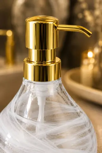 Celina Cam Sabunluk || BEYAZ ALABASTER || Modern Lüks Banyo Aksesuarı Dekoratif Sıvı Sabunluk Sabun Dispenseri Banyo & Mutfak İçin Tezgah Üstü Lavabo || GOLD POMPALI || Bulaşık Deterjanı - Celina Cam Sabunluk || BEYAZ ALABASTER | - ANGDESİGN (1)